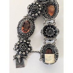 Antique PERUZZI Florence 800 Silver Ornate Rosette Faceted Citrine Link Bracelet