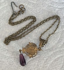 Vintage Necklace Art Nouveau Rhinestone Heart Pendant Amethyst Czech Glass Drop