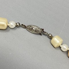 Simulated Pearl Necklace Baroque Cream Peach Collar Vintage Fish Hook Clasp 17″