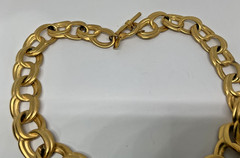 Signed Anne Klein Brushed Gold Tone Double Link Statement Choker Necklace