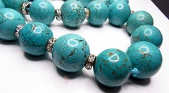 Vintage Turquoise Howlite Necklace BIG Bead Long Heavy
