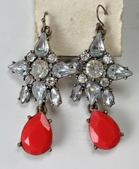 Red Teardrop Chandelier Earrings Crystal Rhinestone Gold Tone-Statement Earrings