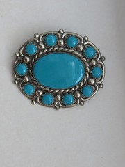 Bell Trading Post Nickel Silver Faux Turquoise Brooch Pin 1.75″