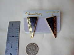 VINTAGE 1970s SAMUEL HUANG DESIGNER CLOISONNE RETRO MOD BLACK STUD EARRINGS