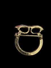 Vintage Eye Glasses Pin Brooch Lanyard Hanger Gold Tone Cat Eye Crystals J8