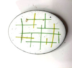 Vintage Oval Modernist White enamel Abstract Yellow and Green Brooch 2 inch