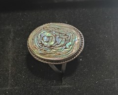 Vintage Taxco Mexico Sterling Silver Oval Abalone Shell Ring 3.98g