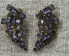 KRAMER of NY “Alexandrite” Purple/Lavender Rhinestone Clip On Gold Tone Earrings