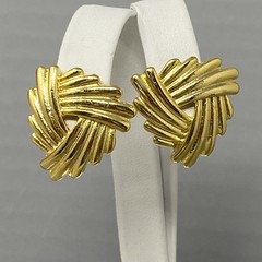 Gold Tone Pierced Earrings Textured Geometric Stud Dangle Drop NOS