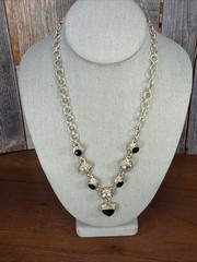 Sterling Silver Arya Black Onyx Quartz Collar Necklace black white silver