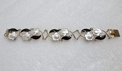 Arne Nordlie Norway Guilloche Enamel Sterling Leaf & Flower Bracelet Black White