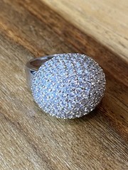Sterling Silver 925 Cluster CZ Artisan Cocktail Ring Dome 3D Pave Bling Sz 5 5.5