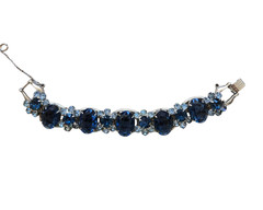 Vintage Julianna D & E Montana Blue Rhinestone 5 Link Bracelet & Earrings