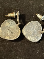 Vintage Sterling Silver Marcasite Puffy Heart Dangle Earrings