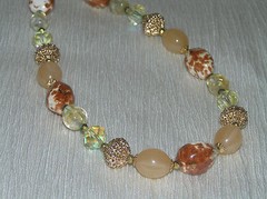 Estate Chunky Plastic Blue Green & Yellow w Faux White Pearl & Goldtone Accents