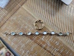 Vintage H. G. Marbled Glass with Pearl Circle Pin and Link Bracelet Set