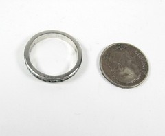 Vintage Dark BLUE RHINESTONES RING Band 2mm Silvertone Channel Set Size 6