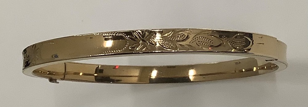 Vintage 14K Gold Filled Bangle Marathon 7.2” Hand Engraved
