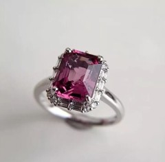 Art Deco Style Octagonal Ruby Lab Created Diamond 14K White Gold FN Wedding Ring