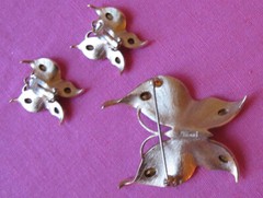 Crown Trifari Alfred Phillipe BIG Butterfly Pin+Earring GT Set~Book Piece~FREE H