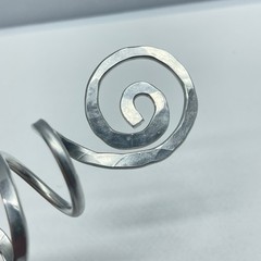 Scarf Slide Silver Tone Hammered Aluminum Double Open Spirals with Center Coil