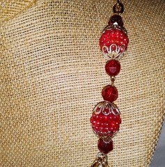 Vintage 1950’s Hong Kong Red Molded Plastic Raspberry Bead Multistrand Necklace