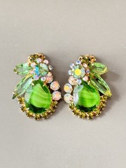 Vintage Verified JULIANA D&E BOOK SET Green Striped Crest Brooch & Earring Set
