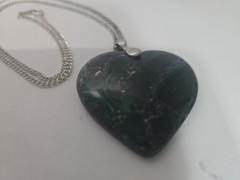 Native American Malachite & Pyrite Heart Necklace 18KGP