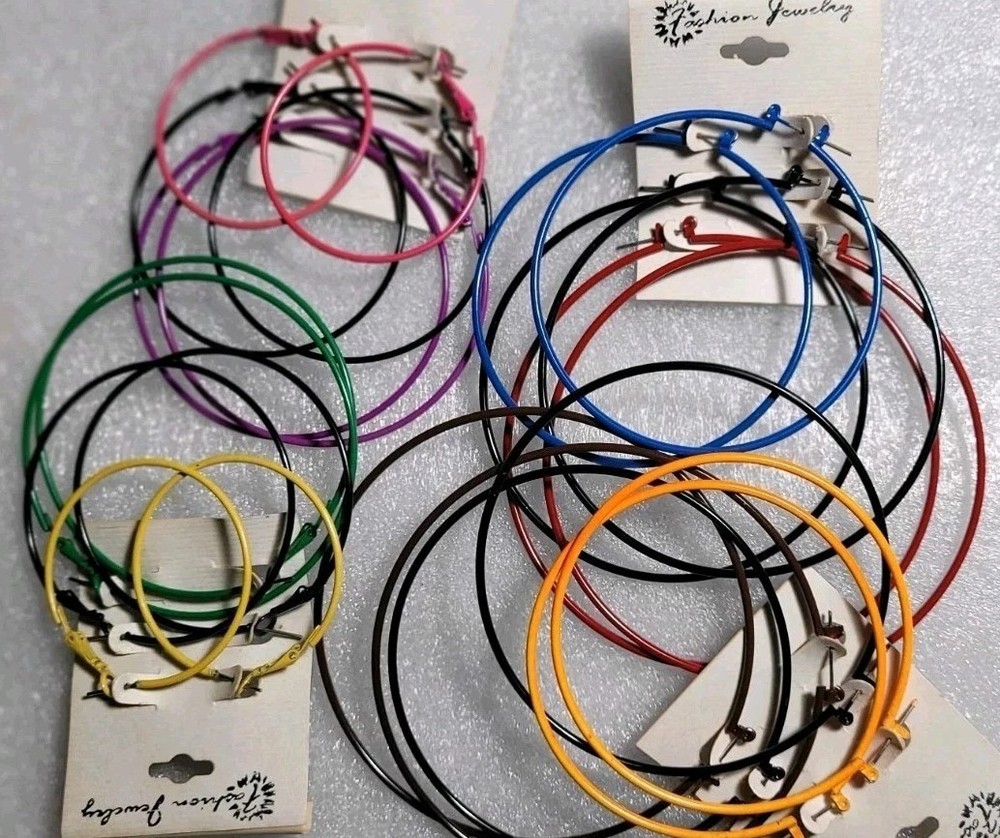 12 PAIRS HOOP EARRINGS PIERCED LARGE DROP BIG CLASSIC NEW