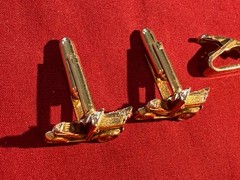 Vintage Gold Tone Open Top Model A Tie Bar Clasp and Cufflinks Set – Nice Shape