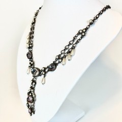 Vintage Moonstone Rhinestone Simulated Pearl Necklace Victorian Poured Glass