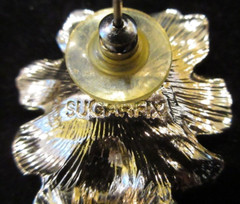 SUGARFIX Signed Gold Tone Metal Rose Earrings Crystal Rhinestone & Faux Pearl