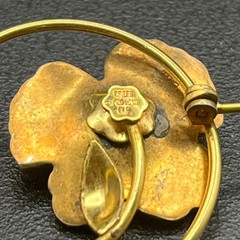 Creed 12K Gold Filled & Sterling Enamel Flower Brooch Mid Century Pearl Pin