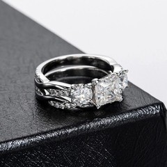 2.9Ct Princess Cut Lab Created Diamond Wedding Bridal Ring Set 14K White Gold FN