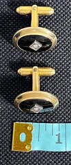 Vintage 1/20 12K GF Onyx & Diamond Cufflinks Tie Bar Set Pitman Keeler MCM