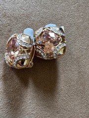 Vintage Ciner NOS Blush Champagne Crystal Gold Clip Earrings, Signed, Excellent!