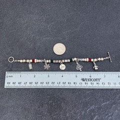Christmas Holiday Red Green Charm Bracelet | Vintage Sterling Silver 925 | 6.75″