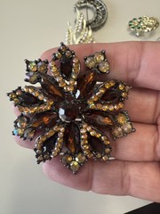 Vintage Brooch Lot of 7 Pcs 1950s 1960s 1970s Rhinestone Gem Retro Jewelry