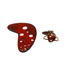 MATISSE 1950’s Vintage Red White Enamel Copper Earring & Brooch Parts Lot Of 2