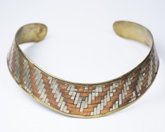 Vintage Jewelry Set Mixed Metal Woven Copper Brass Silver Collar & Cuff Bracelet