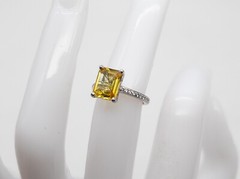 Designer $7000 5ct Natural Yellow Sapphire VS G Diamond 18k White Gold Ring