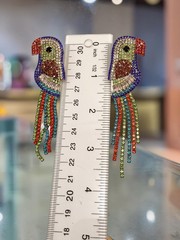 Vintage Rhinestone Parrot Macaw Gold Dangle Earrings Tropical Bird Statement