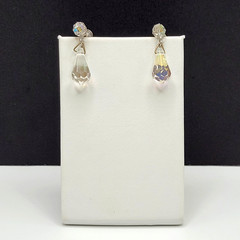 Vintage AB Crystal Faceted Teardrop Prism Drop Dangle Fancy Screw Back Earrings
