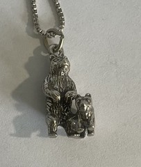 Vintage Solid Sterling Silver Mama Bear Pendant On 30in Sterling Box Chain 9.25g