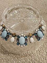 SUGARFIX Brass Blue White Bead Scoop Necklace