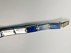 Antique 1920s 1930s Art Deco Tru White Plate Link Rhinestone Bracelet – 6.75″