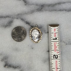 Vintage 800 Silver Carved Mother of Pearl Cameo Brooch Pendant Marcasite Frame