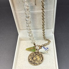 Vintage Brassy Bronzy Necklace & Charms of Mixed Metals: Heart, Bird, Squirrel