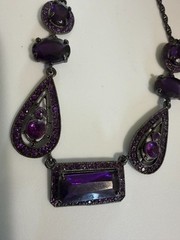 Vintage Purple Acrylic Victorian Style Necklace Gothic Retro Witchy Gunmetal