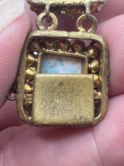Vintage CZECHO Czech Faux Turquoise Glass Filigree Panel Bracelet 7.5”